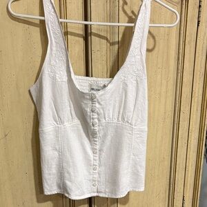 Hollister White Floral Embroidered Blouse